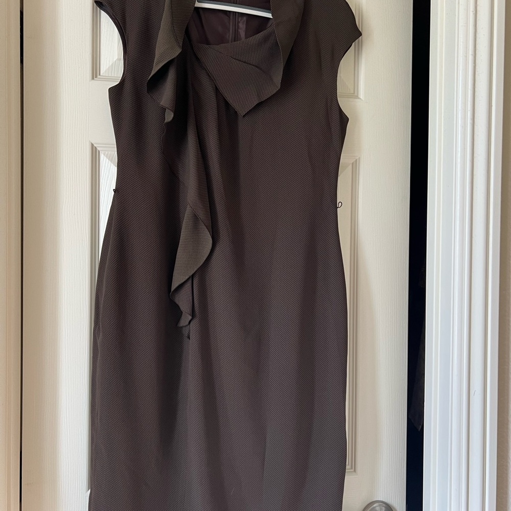 Lafayette 148 New York Brown Ruffle-Front Midi Dress